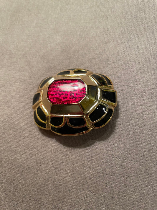 Brooch Helena Rubinstein, vintage, gold tone, enamel