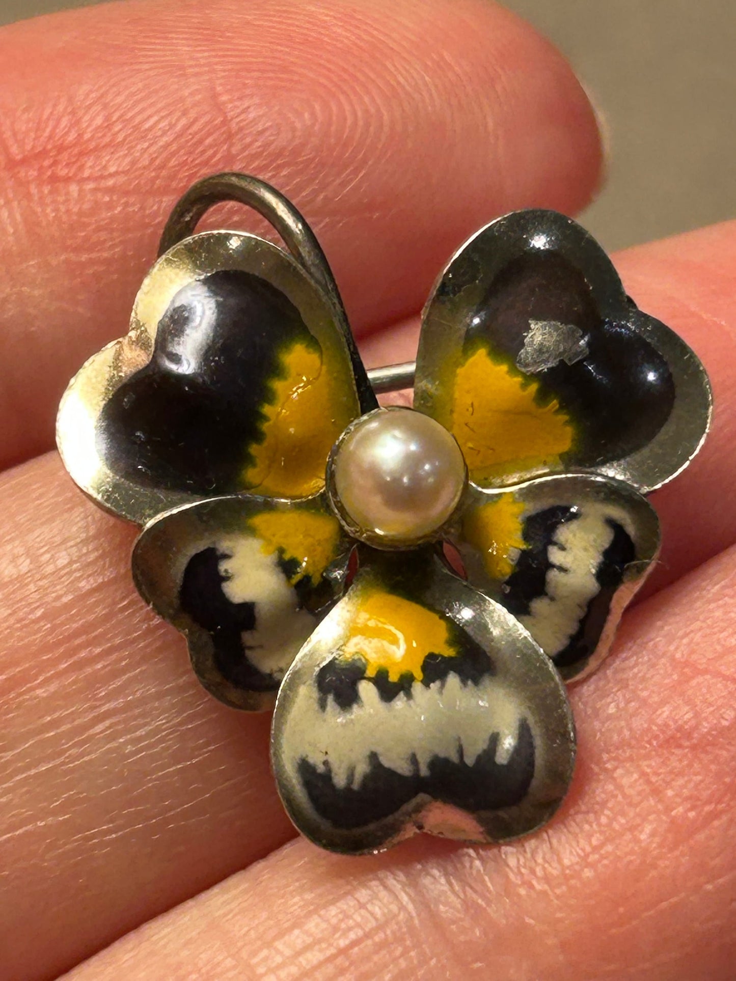 Carl Art Jewelry brooch  Pansies enamel sterling