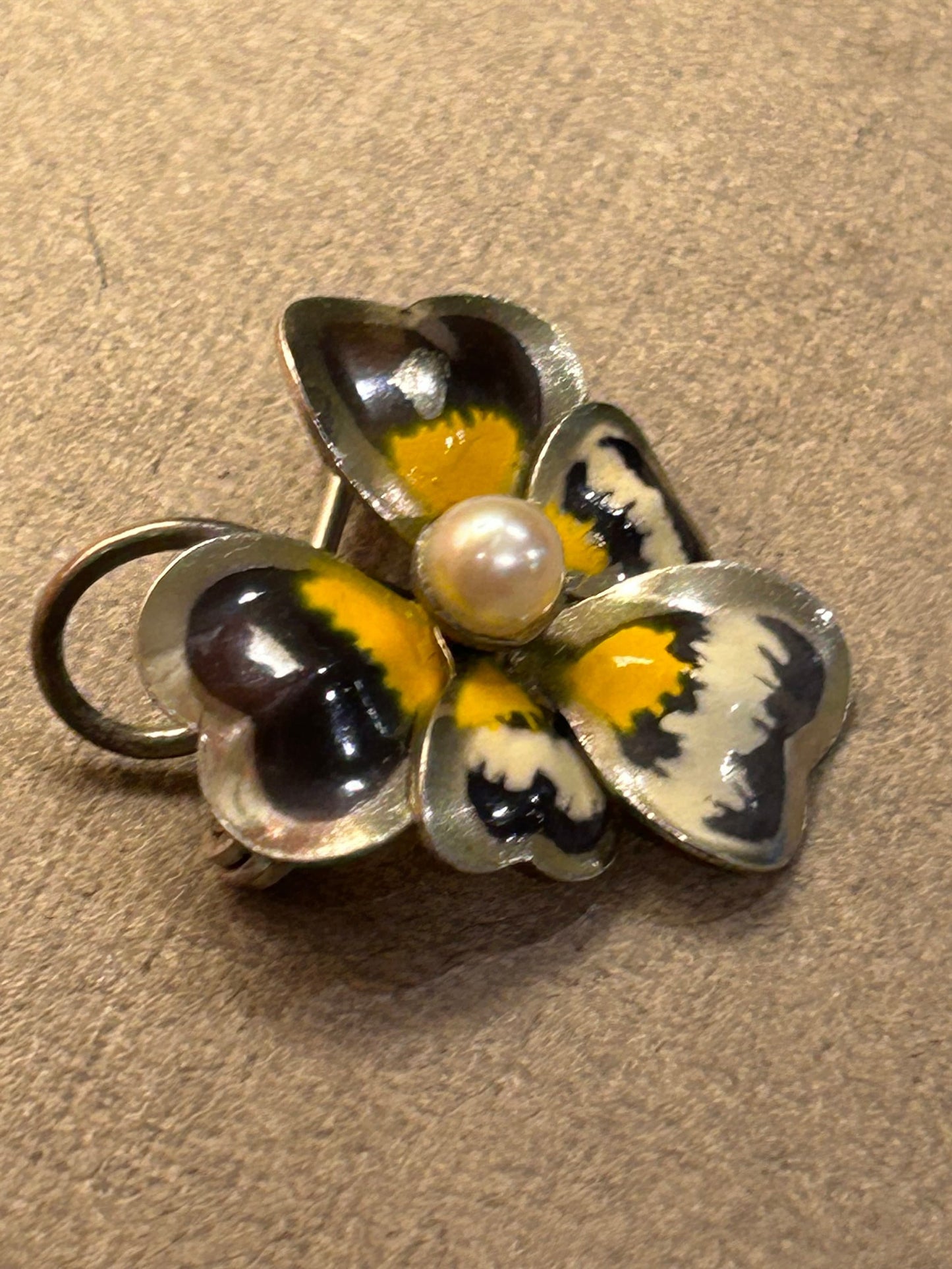 Carl Art Jewelry brooch  Pansies enamel sterling