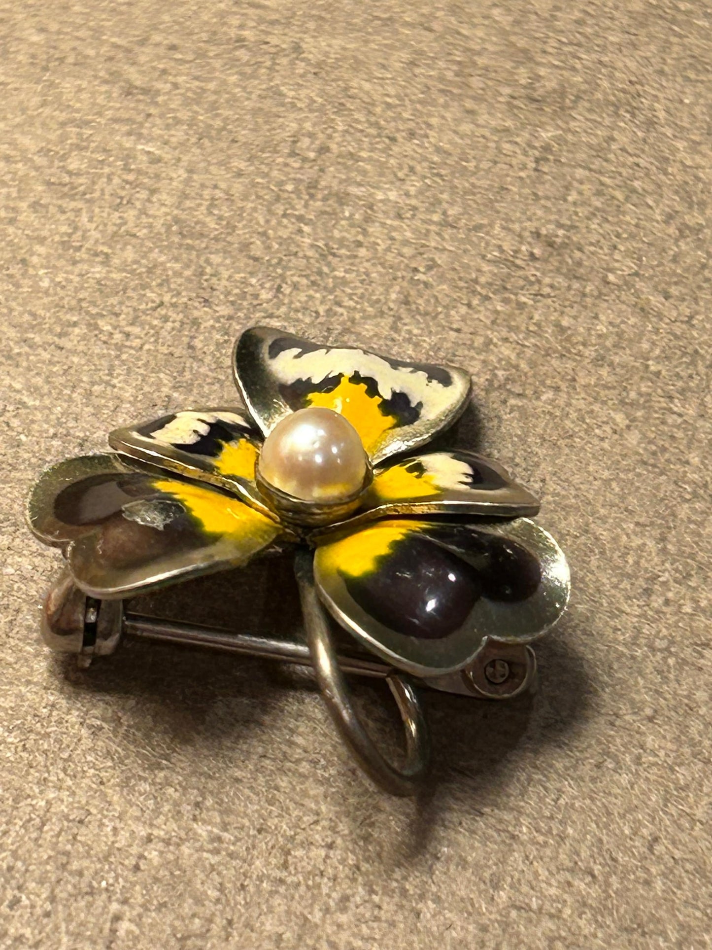 Carl Art Jewelry brooch  Pansies enamel sterling