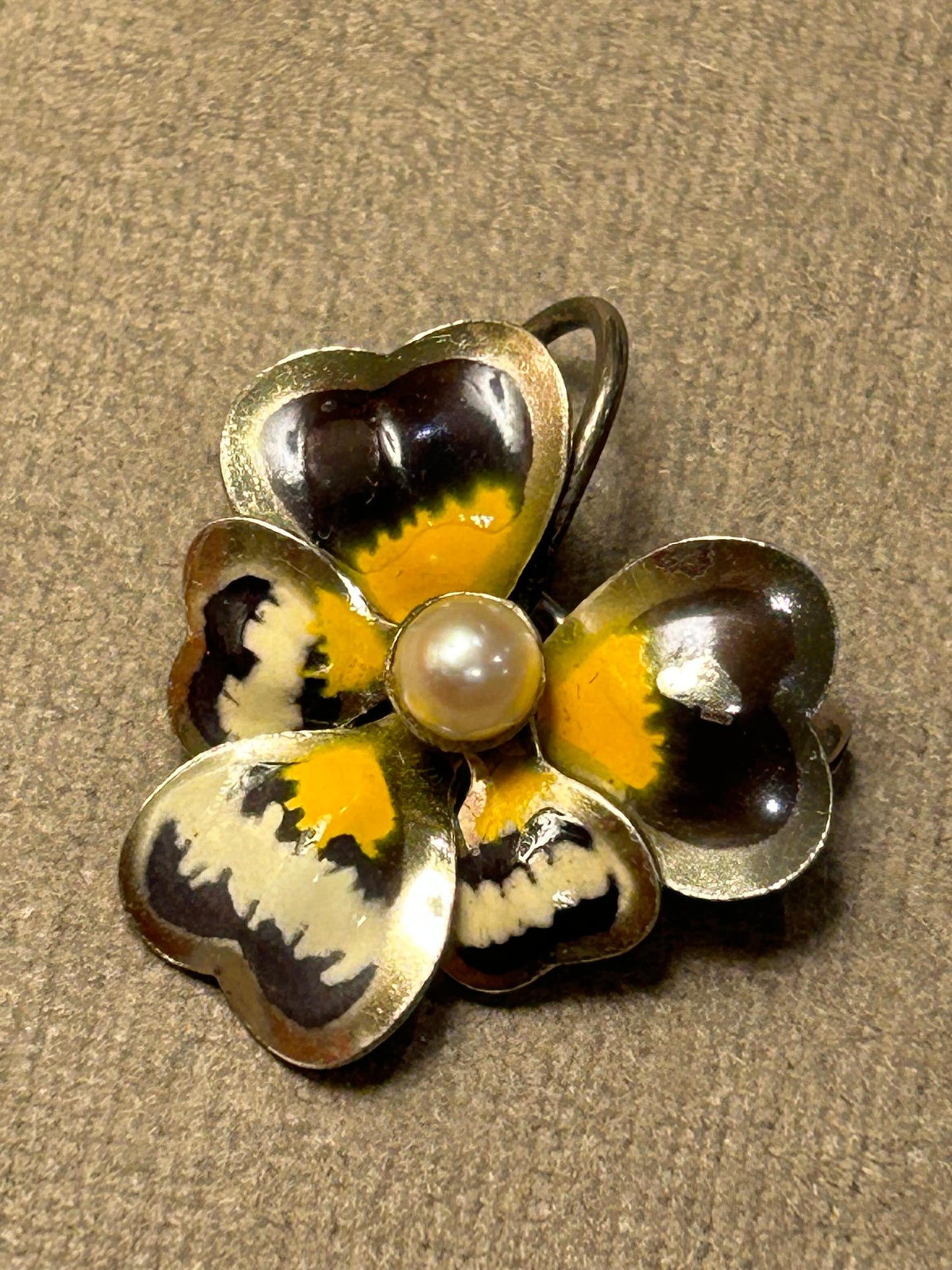 Carl Art Jewelry brooch  Pansies enamel sterling