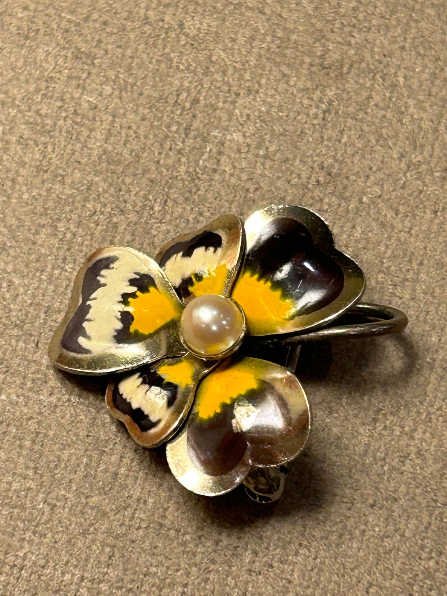 Carl Art Jewelry brooch  Pansies enamel sterling