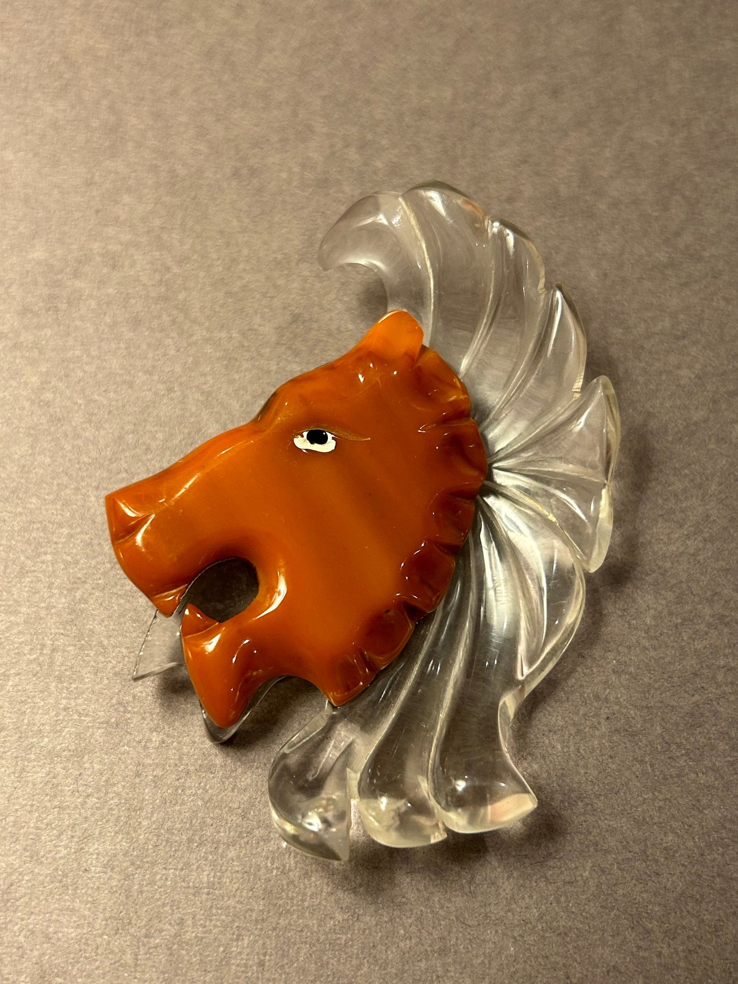 Brooch Lion bakelite and lucite