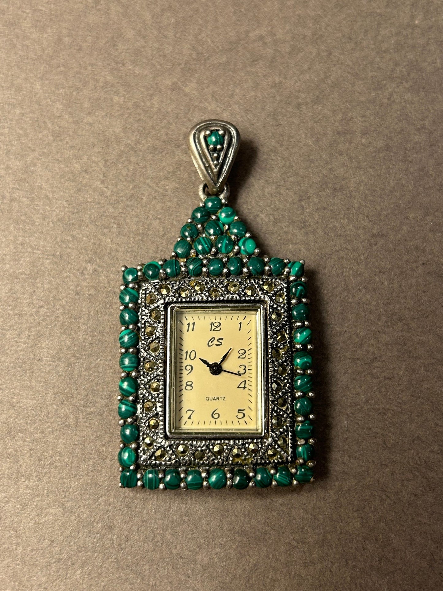 Pendant - Watch silver malachite marcasite