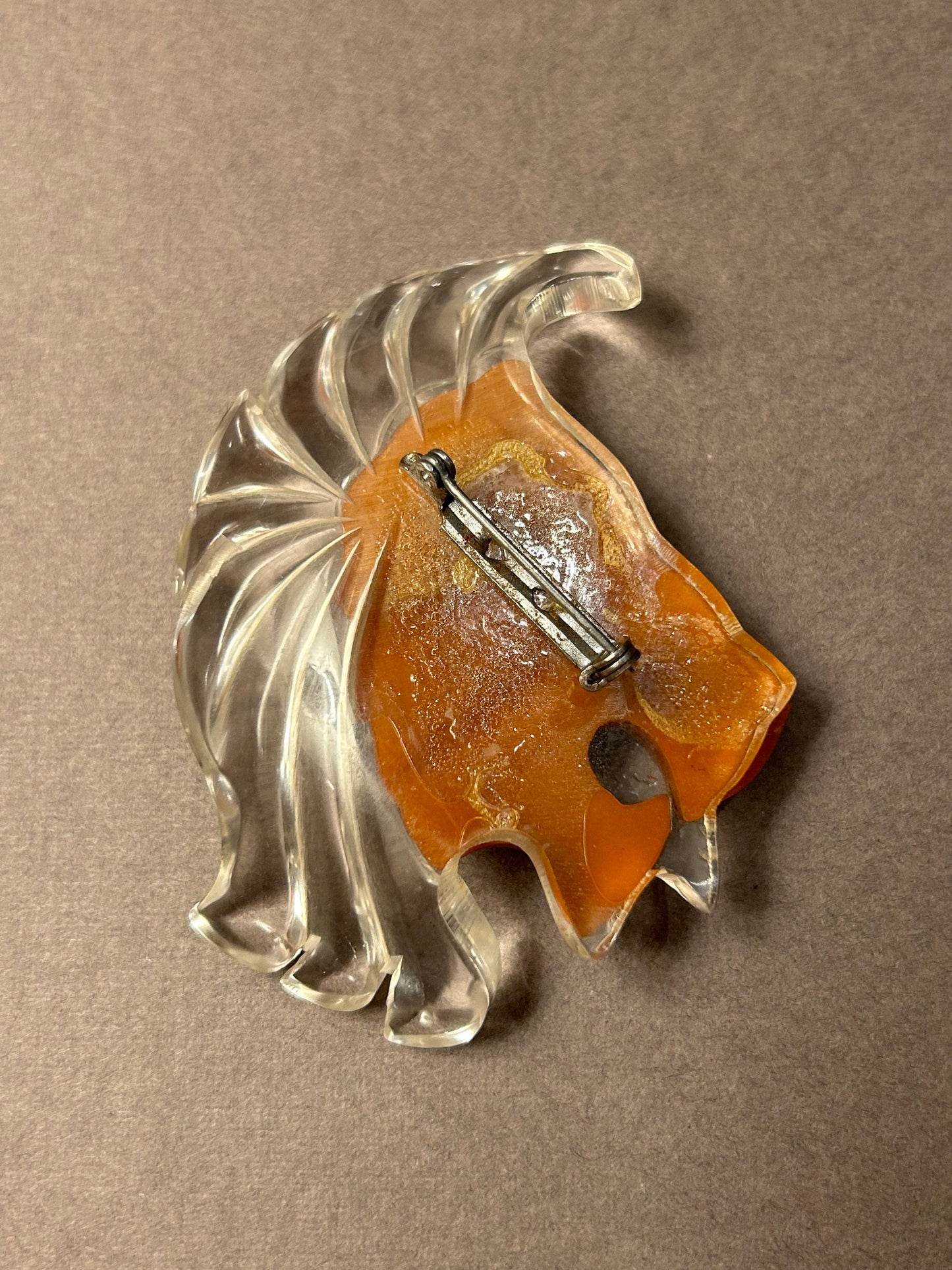 Brooch Lion bakelite and lucite