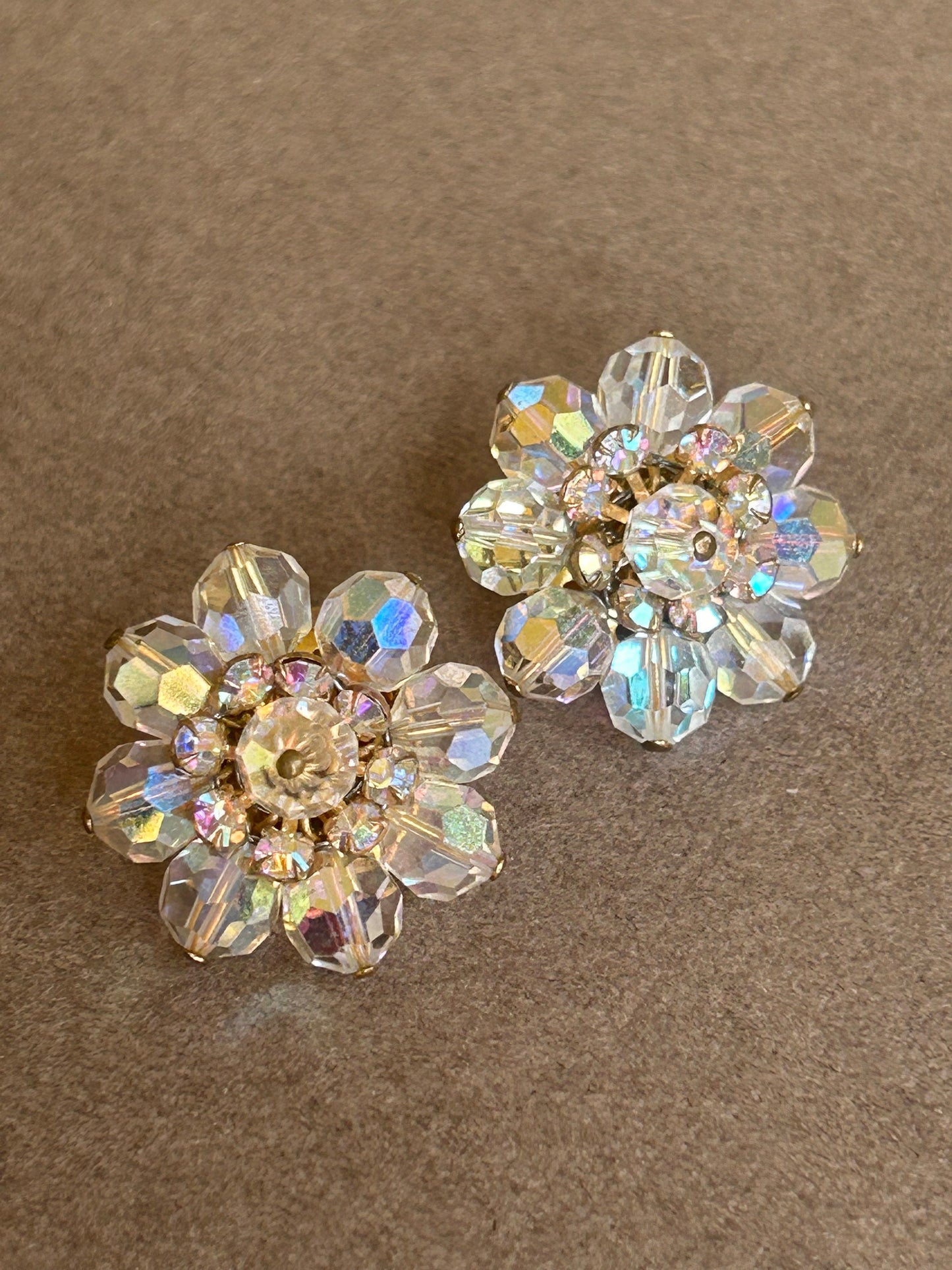 Clip on earrings Aurora Borealis glass vintage