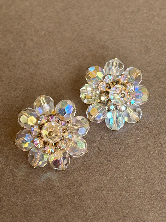 Clip on earrings Aurora Borealis glass vintage