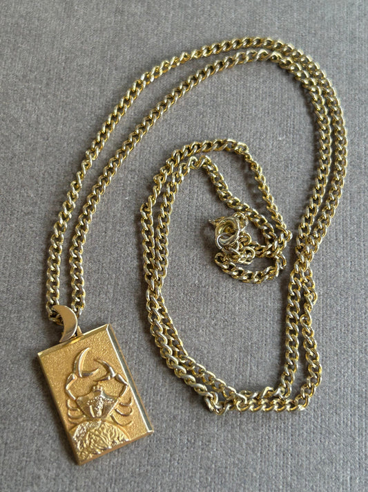 Fix Antique pendant and chain, gold plated zodiac "Cancer"