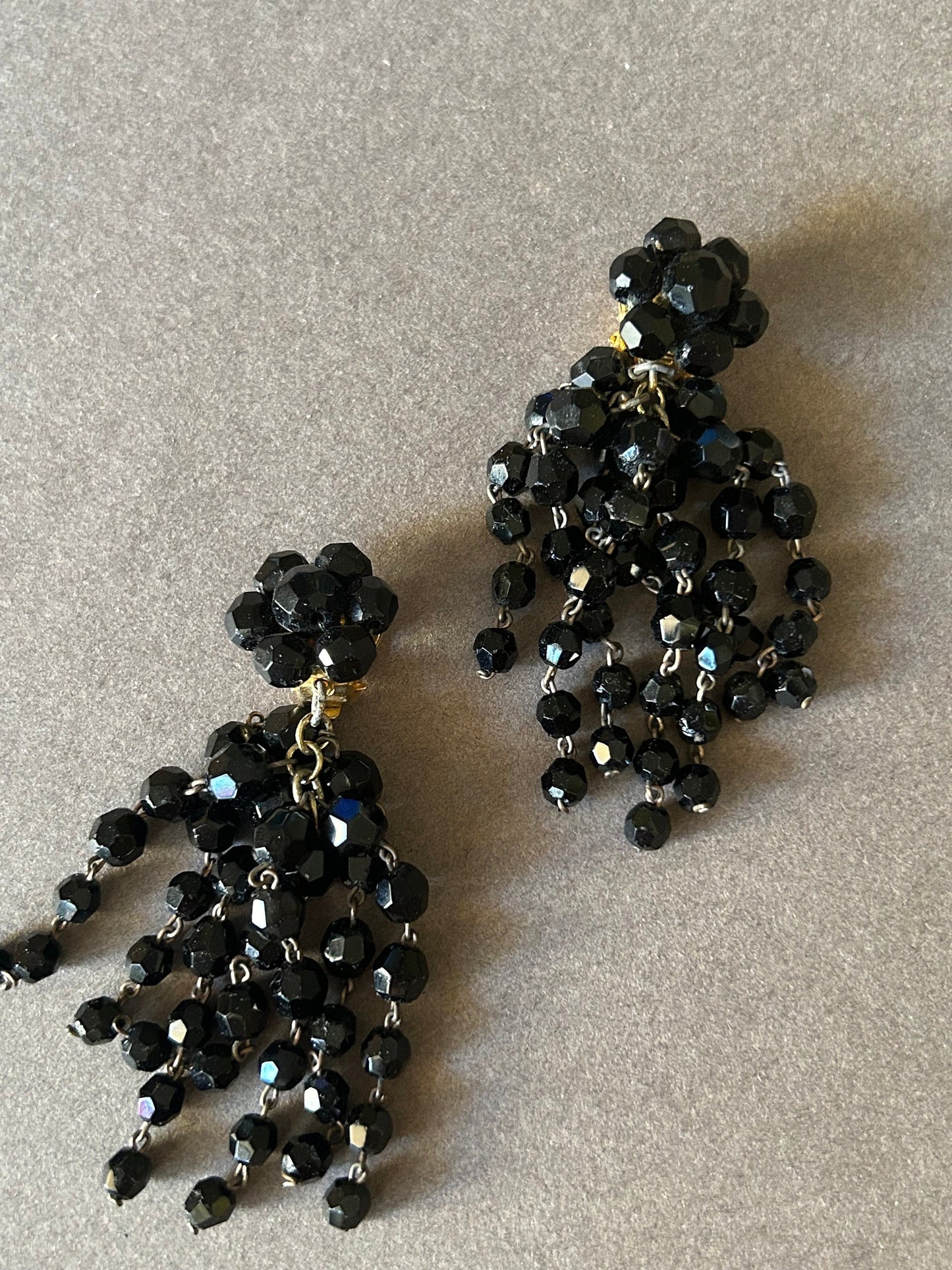 Art Deco Vintage black glass clips