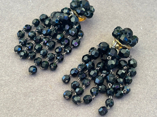 Art Deco Vintage black glass clips